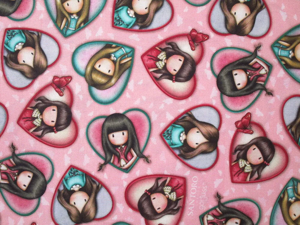 Bavlna ružová "dievčatká v srdiečku" - Amerika