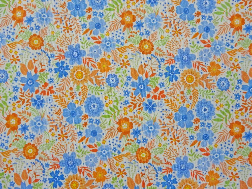 Poťahovka smotanová "pomarančové a modré kvety" 