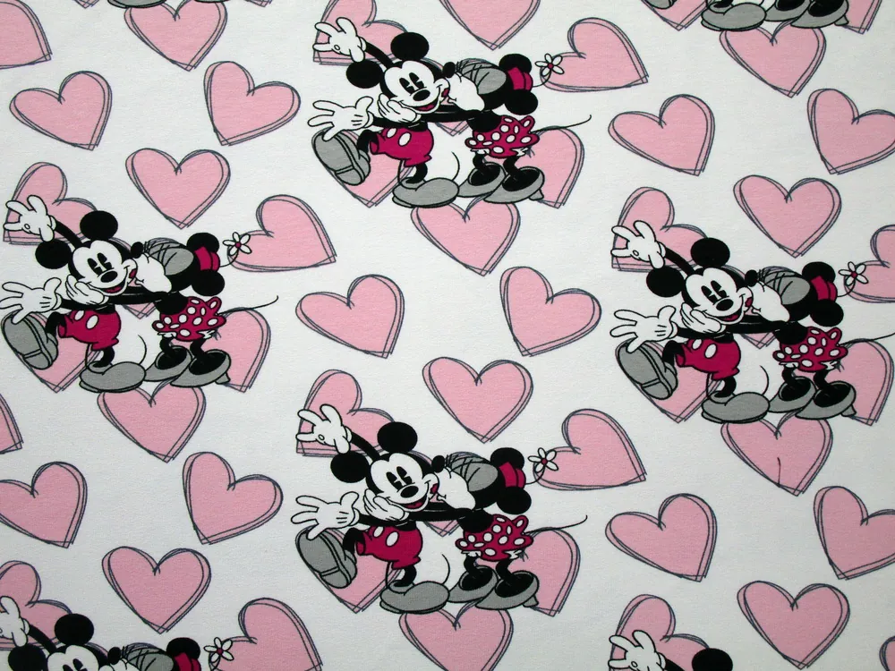 Teplákovina biela "Minie a Mickey, srdiečka"