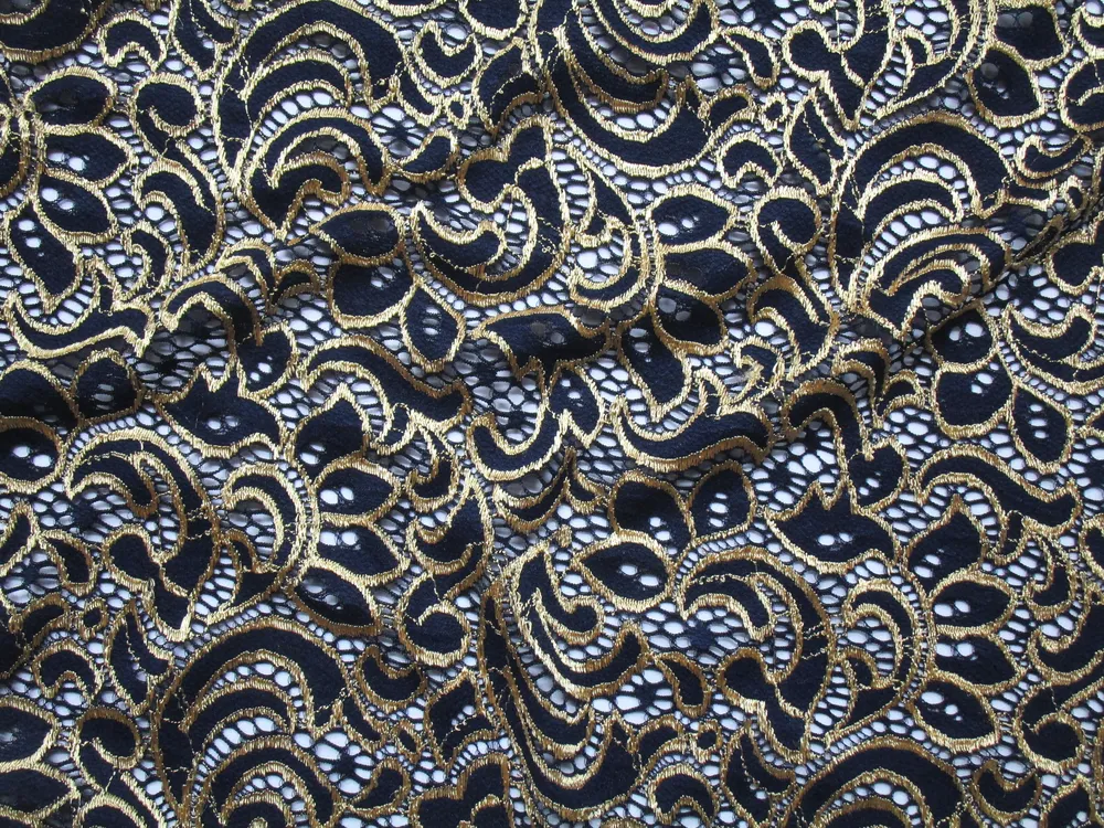 Krajka elastická tmavomodrá "zlatý vzor"