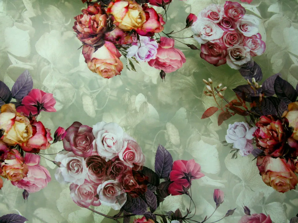 Hodváb zeleno-olivový "kvety" 