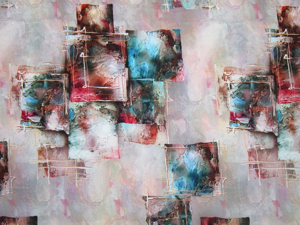 Hodváb ružovkastý "farebné štvorce" 