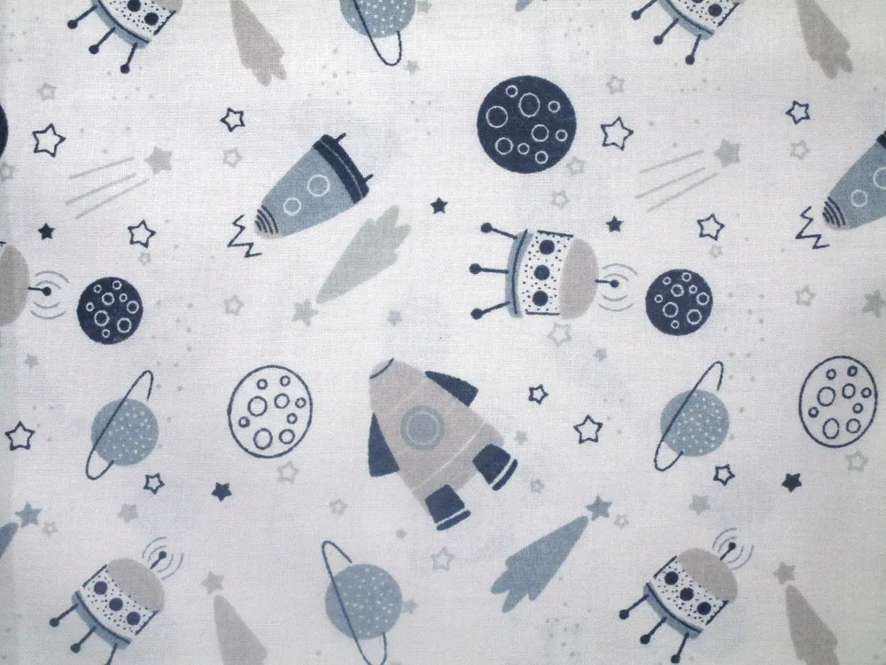 Bavlna biela "sivo-modrý vesmírny motív"