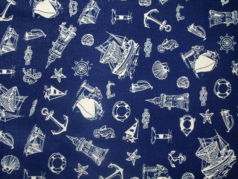 Bavlna modrá "biely námornícky motív" 