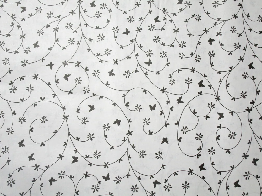 Bavlna biela "sivý motýľ, srdiečko, špirála"