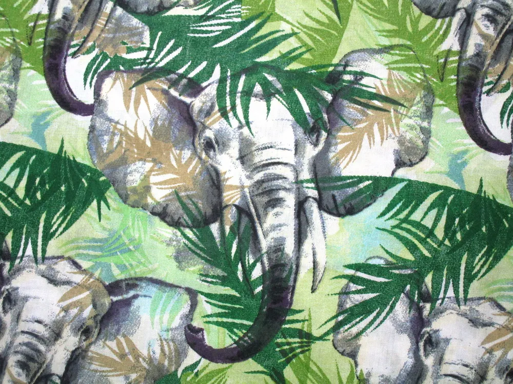 Bavlna zelená "slon, listy" 