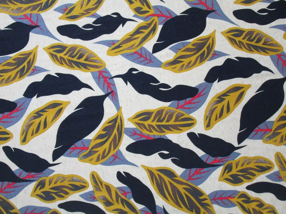 Úplet maslovo-béžový "horčicové a modré listy"