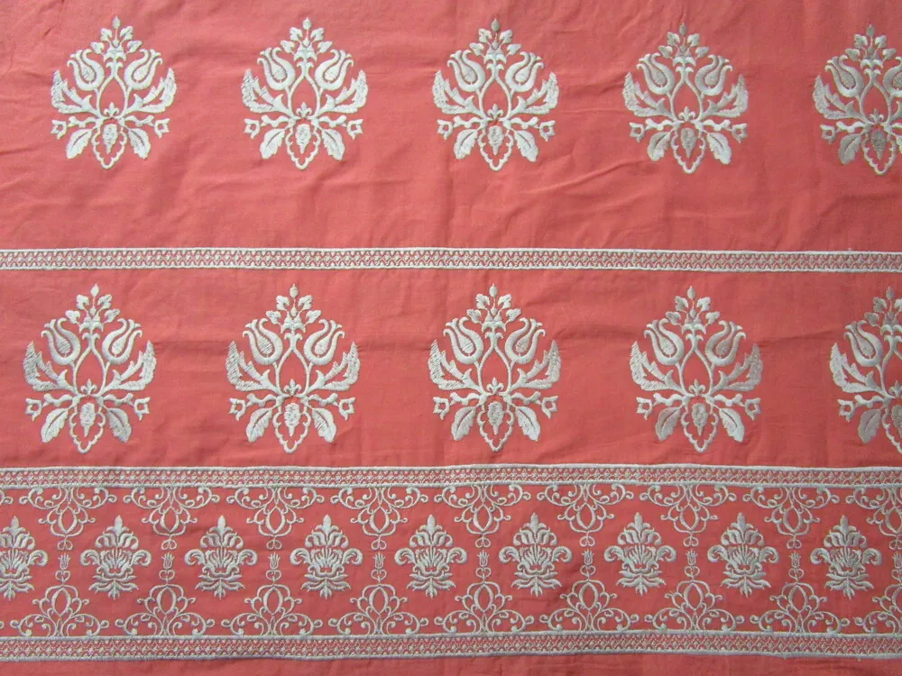 Bavlna pomarančová "béžové ornamenty" - zbytok, bordúra jednostranná