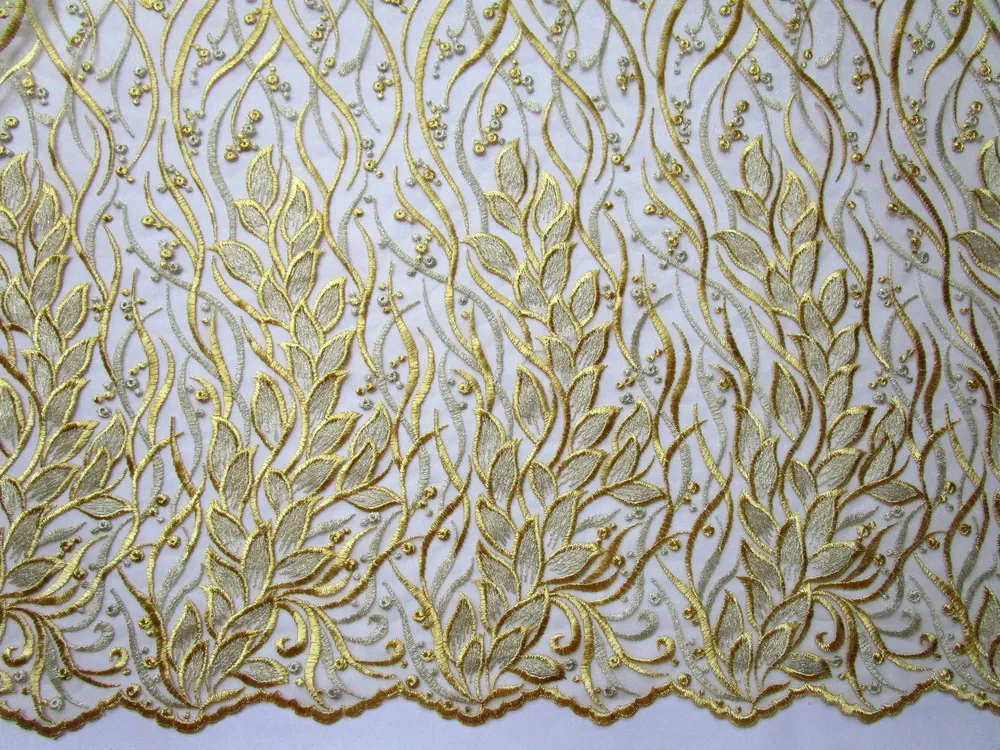 Vyšívaný tyl zlatý "béžovo-zlatý vzor"