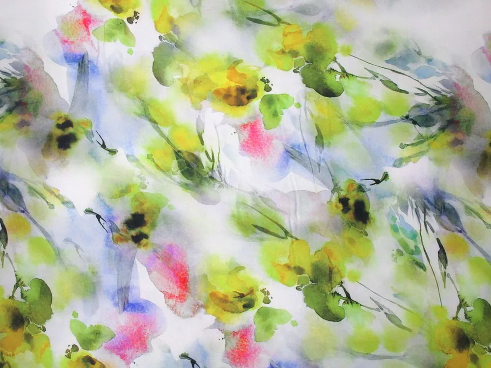 Hodváb smotanový "žlté rozpité kvety" 