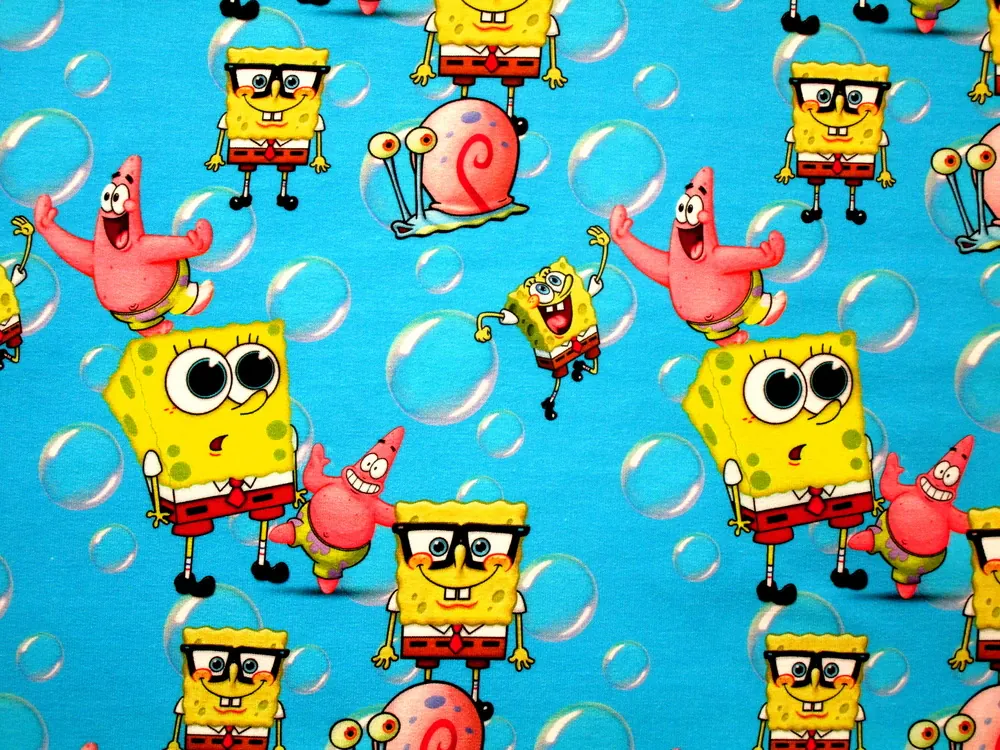 Teplákovina tyrkysová do modra "Sponge Bob"