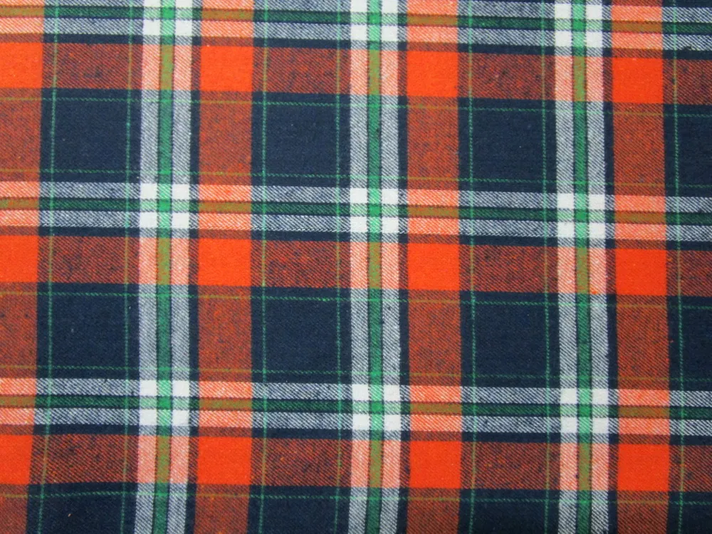 Flanel pomarančovo-tmavomodrý "bielo-zelené káro"