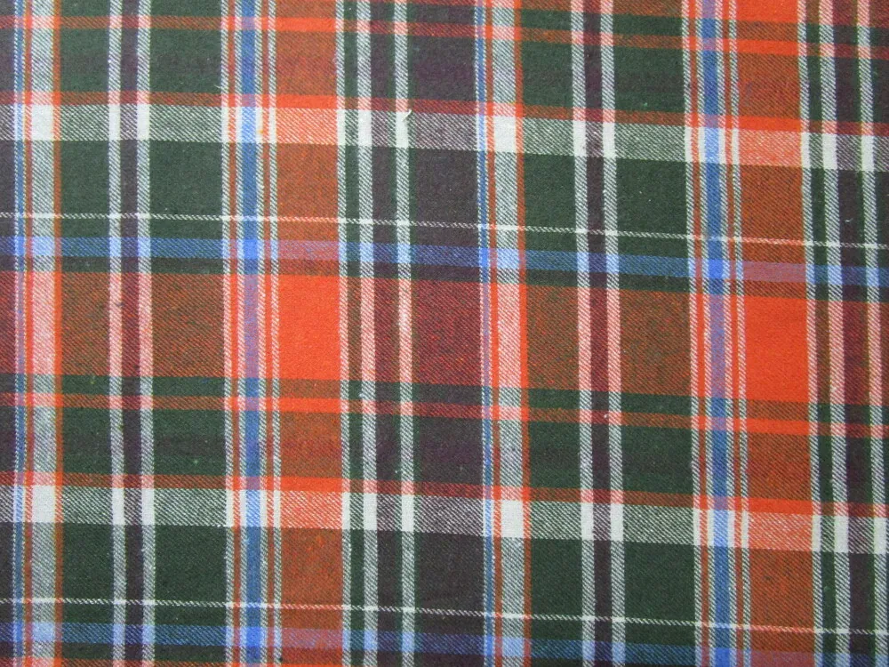 Flanel pomarančovo-zelený "béžovo-modré káro"