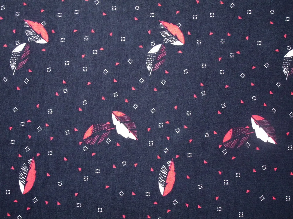 Teplákovina tmavomodrá "biele a lososové pierka"