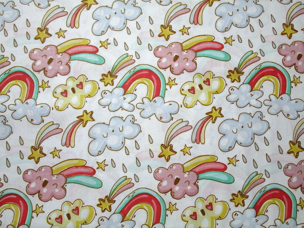 Bavlna biela "dúha, oblaky" 