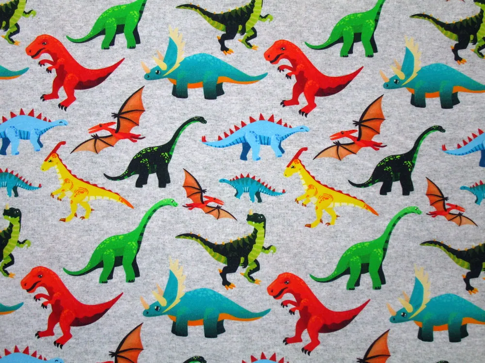 Teplákovina počesaná sivá "dinosaurus"