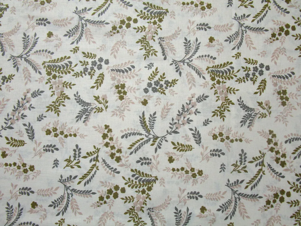 Bavlna maslová "béžové, zelené a sivé rastlinky"