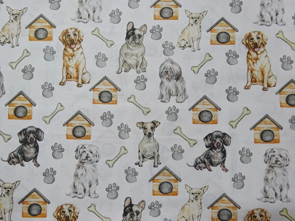 Bavlna biela "psík, kostičky, tlapky" 