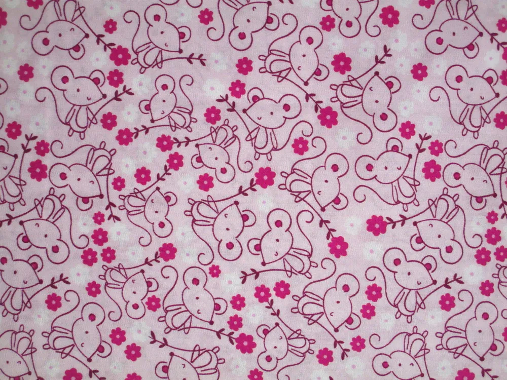 Bavlna ružová "myška, kvety" 