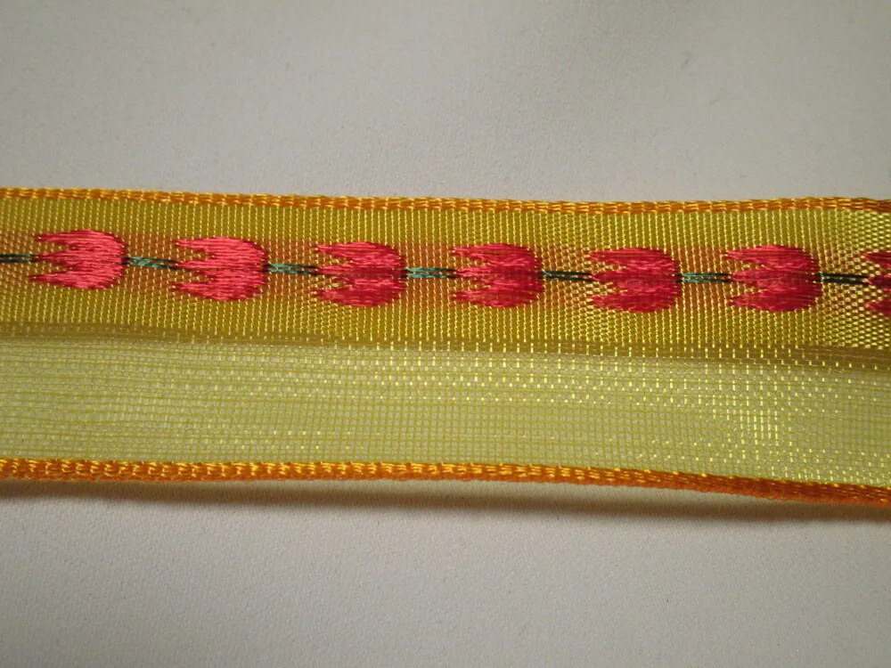 Stuha dekoračná s drôtikom "tulipány" - 25 mm 