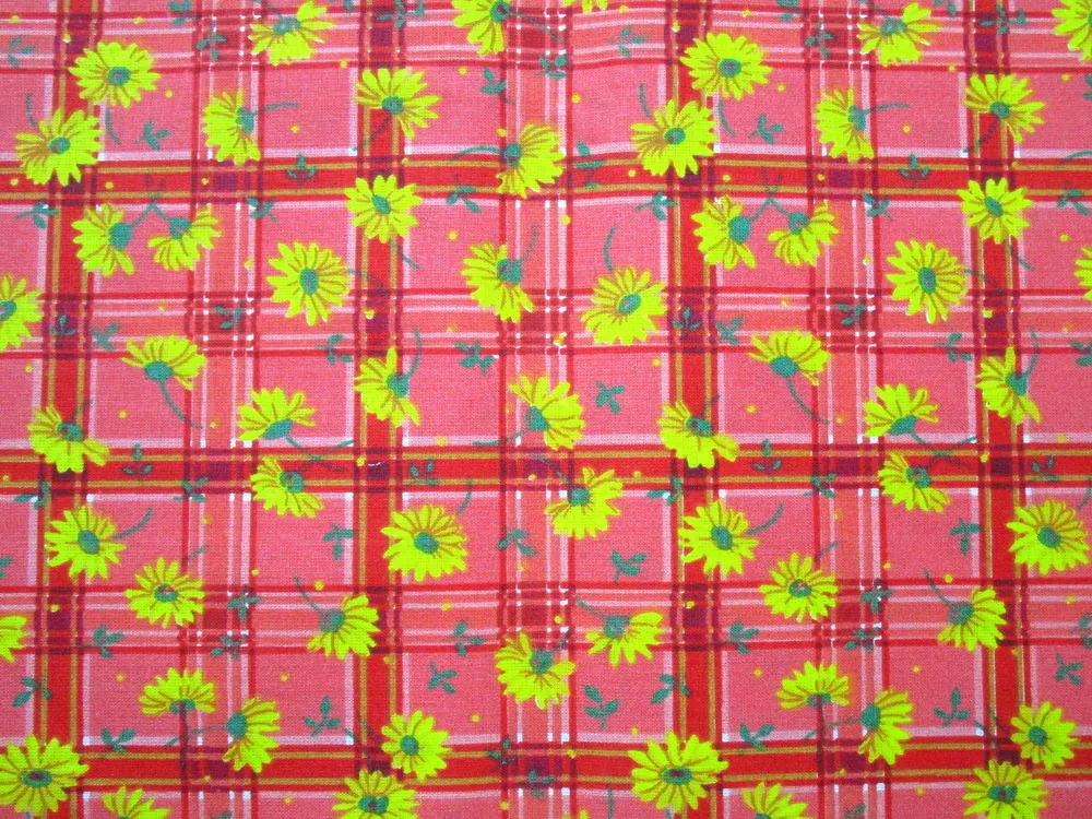 Bavlna červená "žlté kvety, káro" 