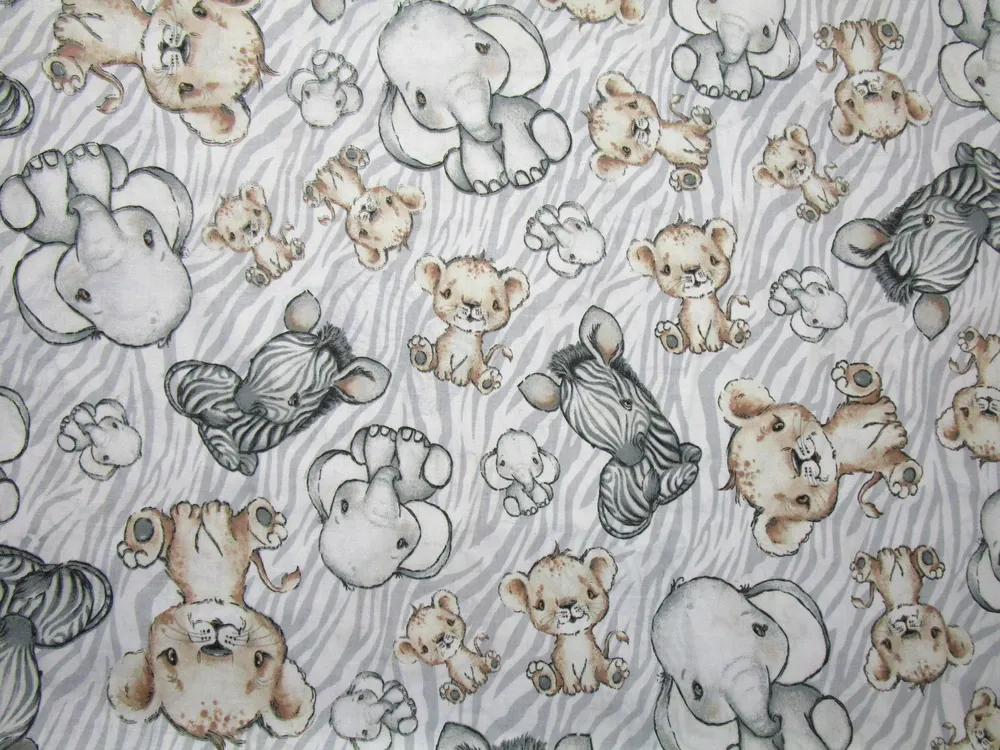 Bavlna bielo-sivá "sloník, zebra, levík"