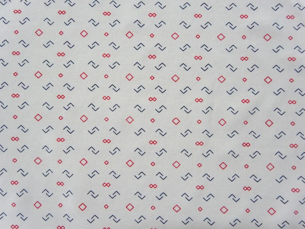 Šatovka s hodvábom smotanová "červeno-tmavomodrý vzor" 