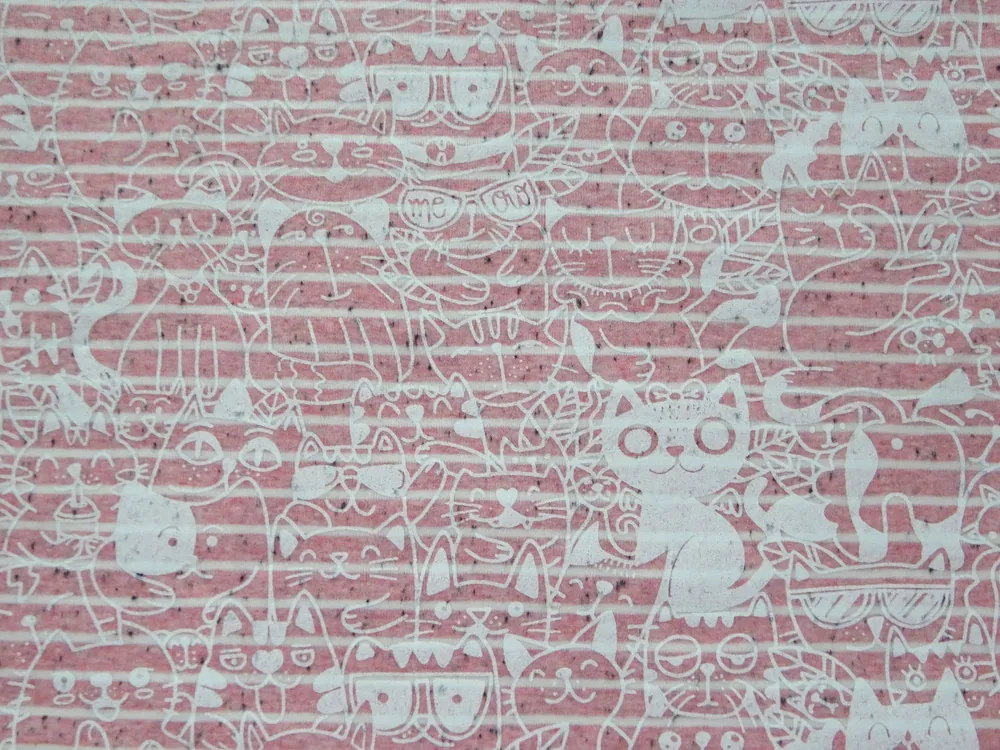 Teplákovina ružová "mačičky, pásiky" 