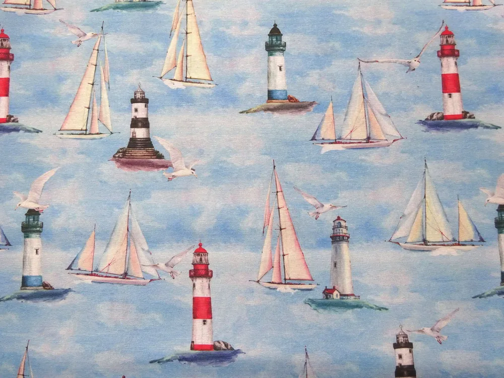 Poťahovka modrá "plachetnica, maják, čajka" 