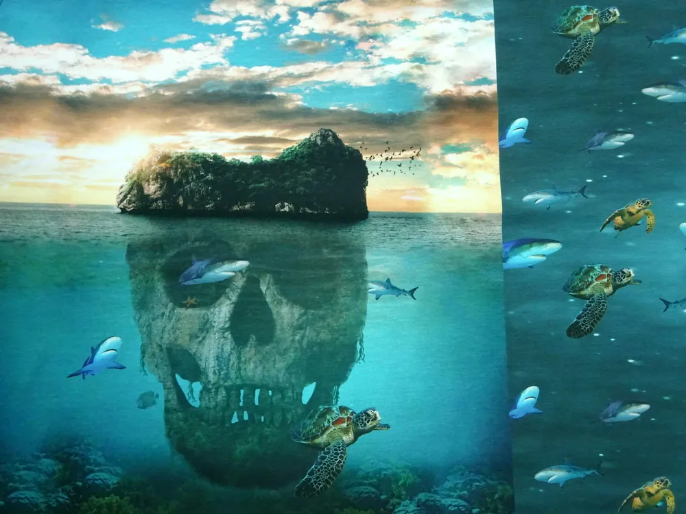 Úplet modrý "lebka, morský svet" - raport 