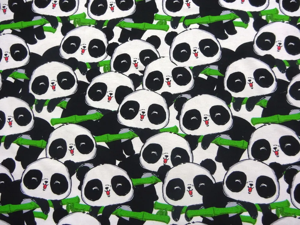 Úplet bielo-čierny "panda, bambus" - digitálna tlač