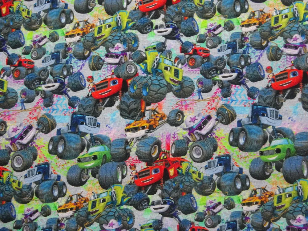 Teplákovina sivá "farebné rozprávkové autá" - digitálna tlač