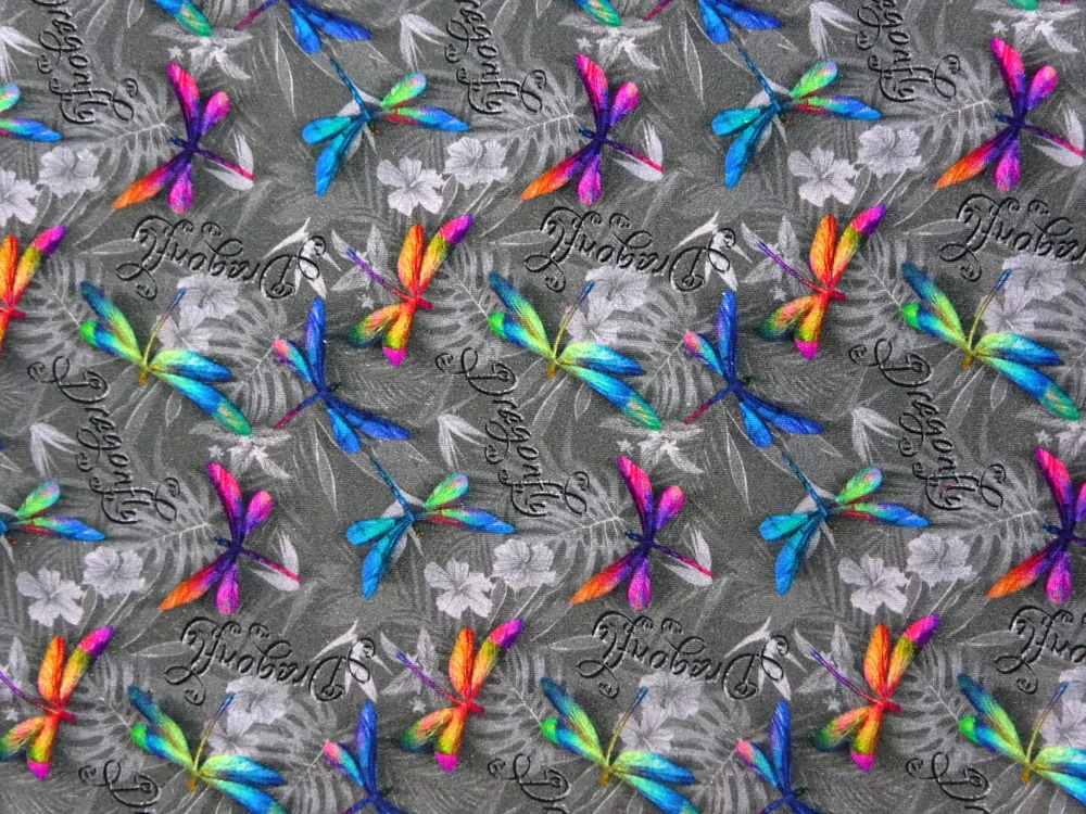 Teplákovina sivá "farebné vážky" - digitálna tlač 