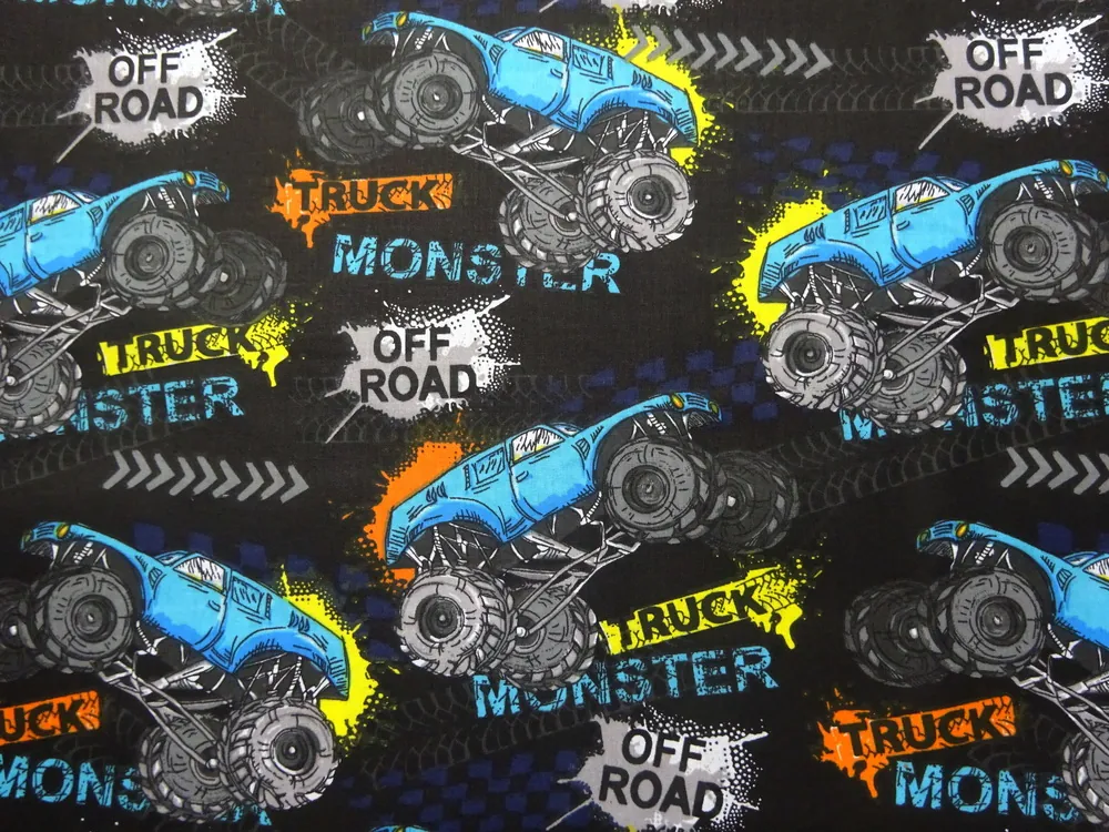 Bavlna čierna "TRUCK MONSTER"
