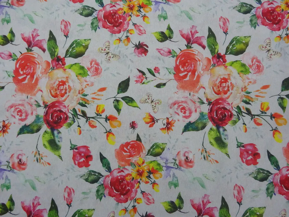 Poťahovka biela "farebné kvety, motýľ" 