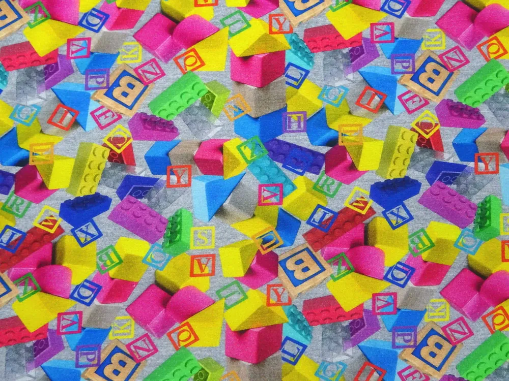 Úplet sivý melír "farebné lego, farebné kocky" - digitálna tlač 