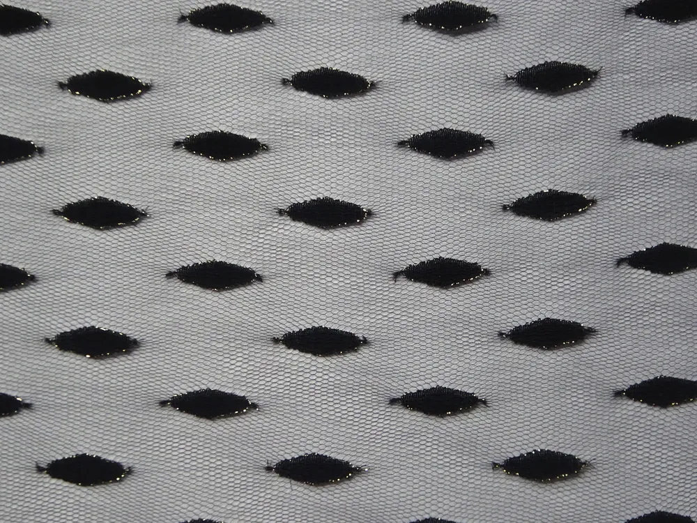 Tyl čierny "slza lemovaná zlatou nitkou" 