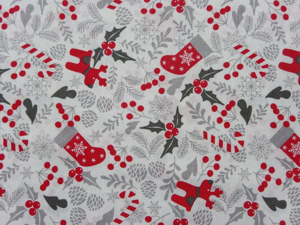 Poťahovka biela "sivo-červený vianočný vzor" 