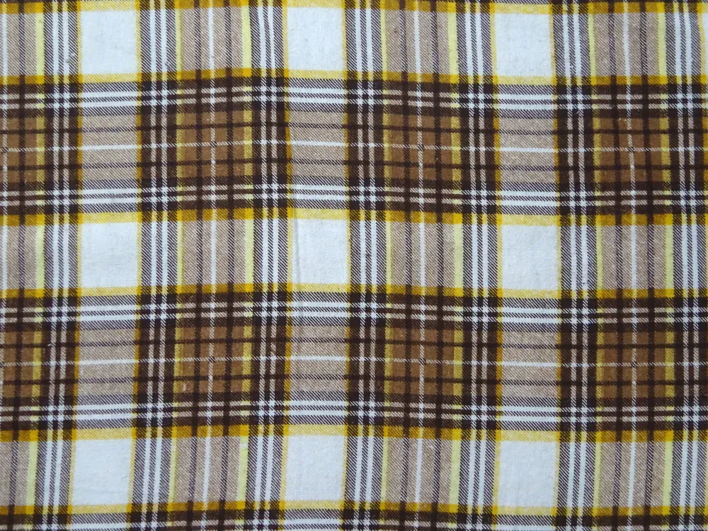 Flanel biely "žlto-hnedé káro" 