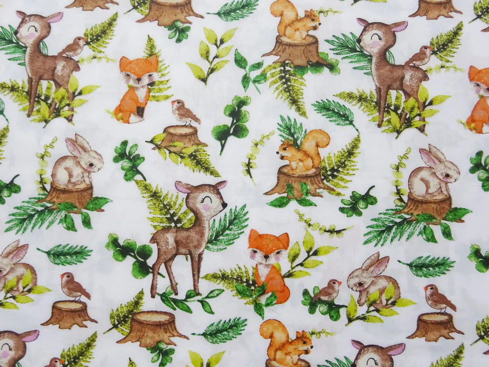Bavlna biela "lesné zvieratká" 