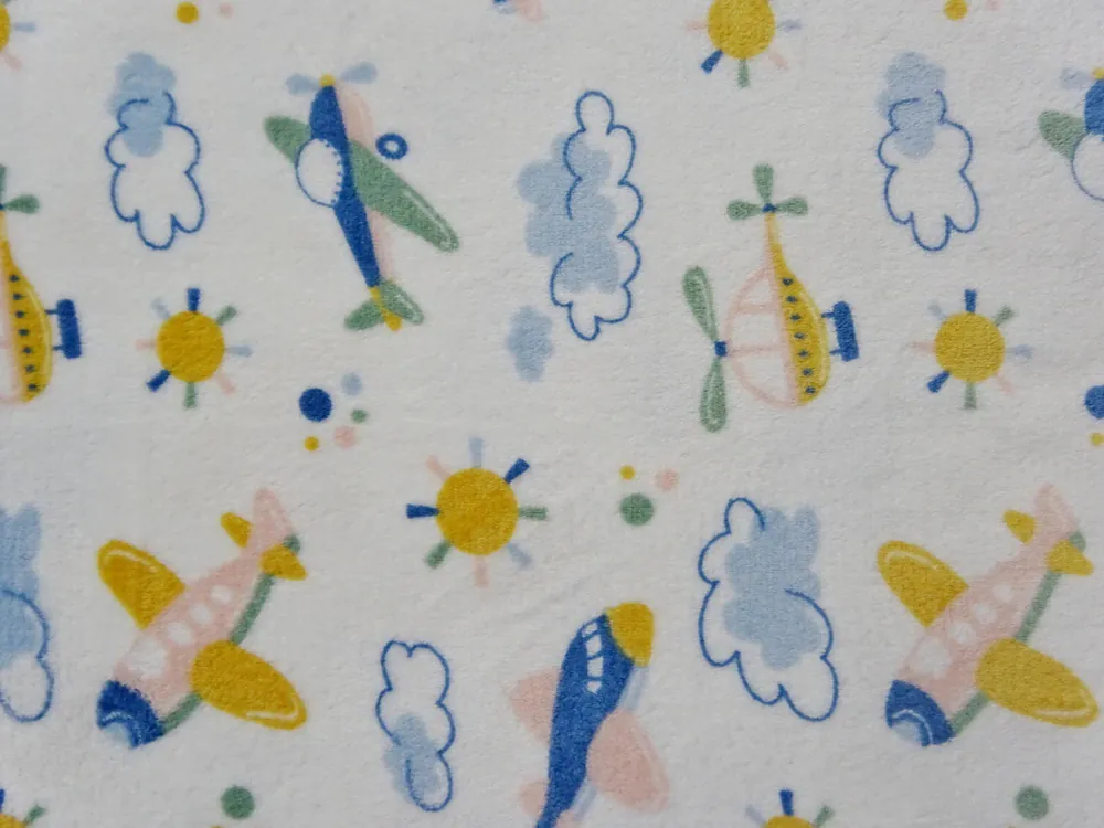 Fleece smotanový "lietadlá, helikoptéra" - OEKO-TEX