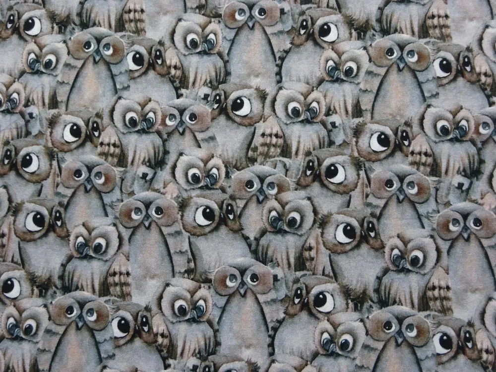 Teplákovina sivo-hnedá "sovičky" 