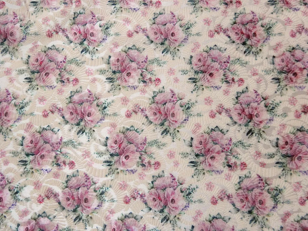 Žakard marhuľkový "ružové kvety" 