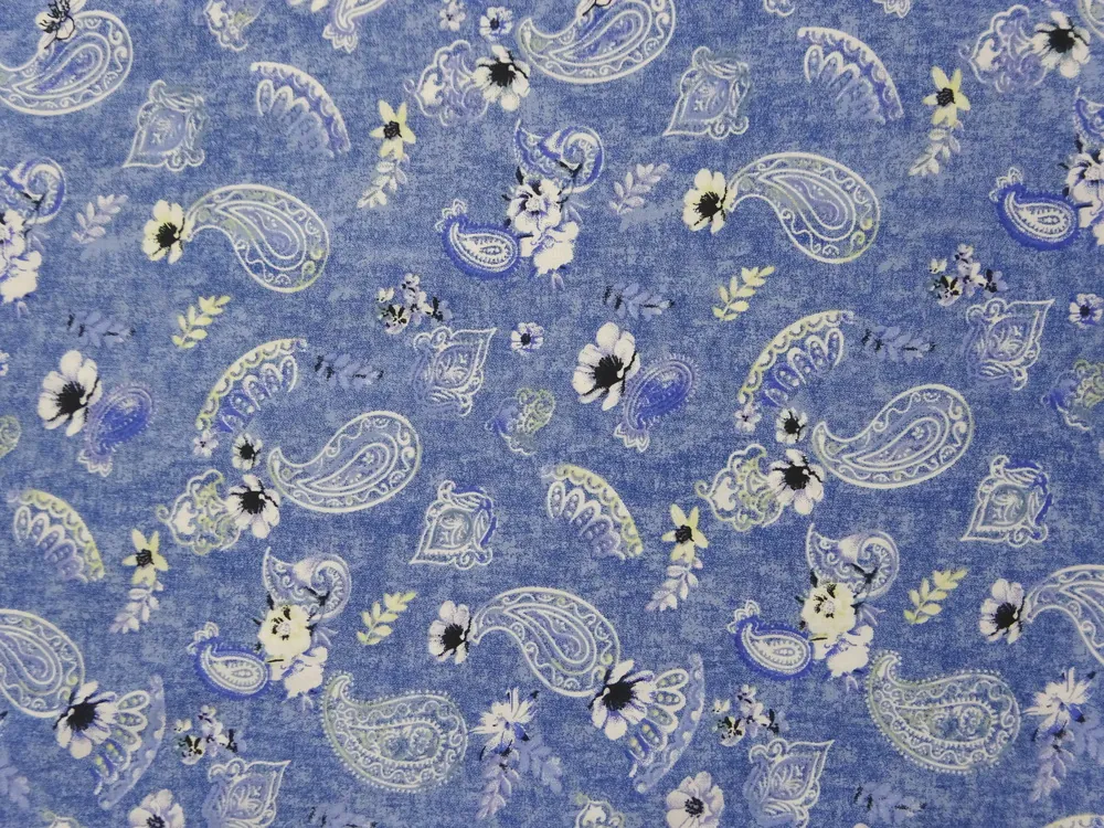 Riflovina modrá "kašmírový vzor, kvety" 