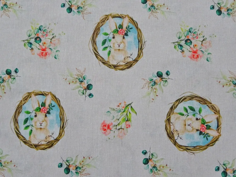 Poťahovka biela "zajko, kvety" 