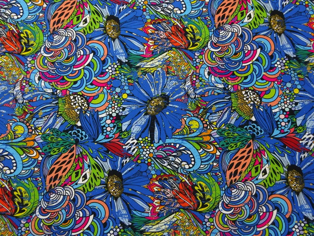 Teplákovina modrá "kvety" 