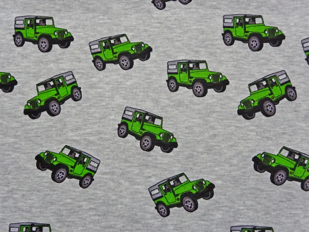 Teplákovina sivý melír "zelené auto" - zateplená