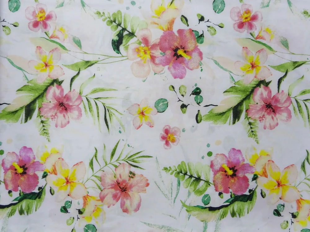 Bavlna biela "kvety, listy" 