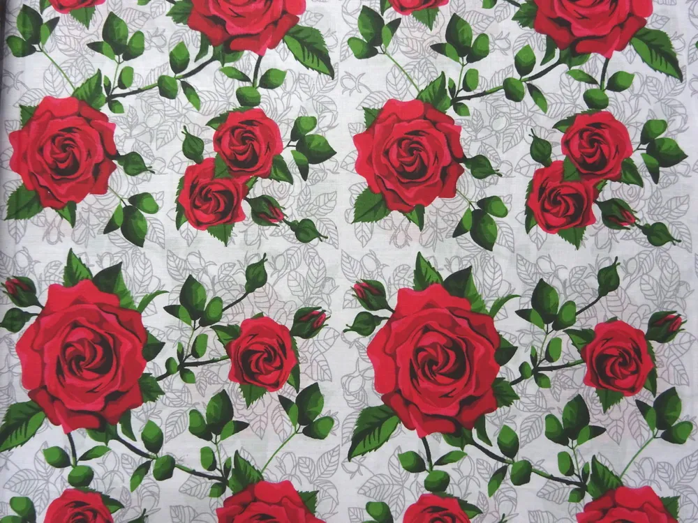 Bavlna biela "červené ruže" 