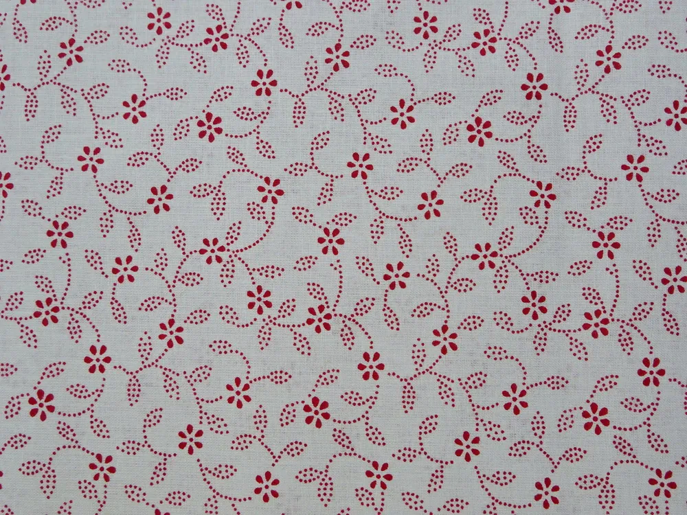 Bavlna biela "červený kvet" 